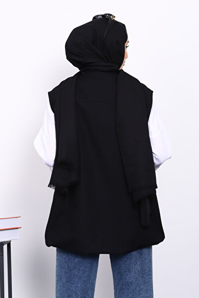 İmajButik Black Zippered Oversized Lined Vest