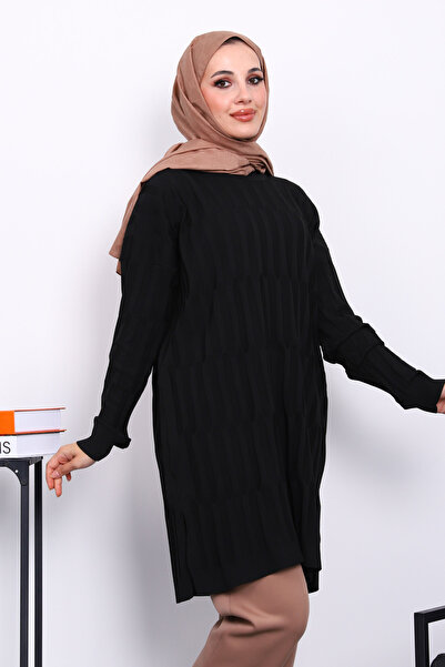 İmajButik Black Cold Thread Mercerized Knitwear Tunic
