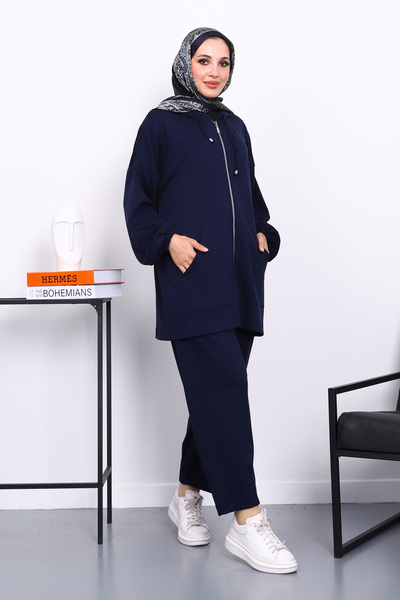 İmajButik Синій комплект з капюшоном на блискавці та штанами