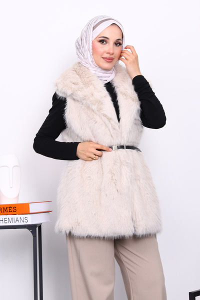 İmajButik Stone Lined Belted Fur Vest