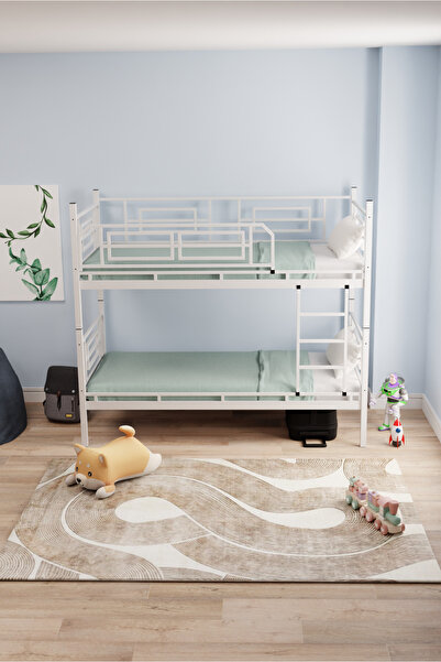 MOBLAY Defne Genç Çocuk Yatak Odası Metal Ranza Ve Karyola 90x190 Beyaz