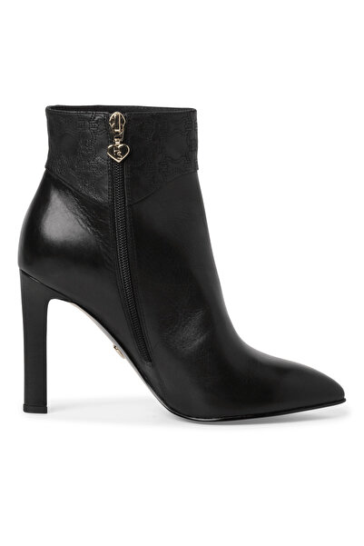 Tamaris Black high-heeled ankle boots with gold accessory