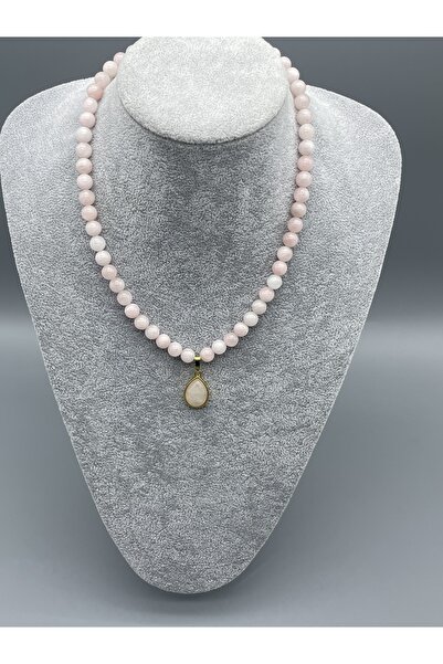 PERA ROSE Kolye -Pembe Kuvars. doğal Taş