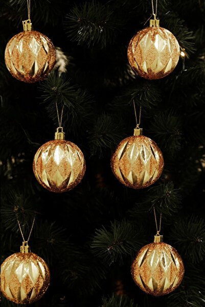 BeySüS Yılbaşı Çam Ağacı Süsü Line Shine Rosegold Top 8 cm 6’lı