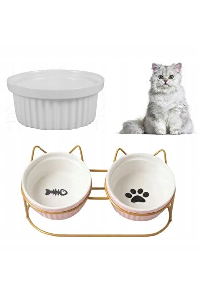 Other MISKI DLA KOTA PSA PODWÓJNE CERAMICZNE MISKA NA STOJAKU 2x300ML MISECZKI