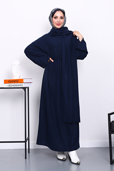 İmajButik Φόρεμα με λαιμόκοψη σε μπλε ναυτικό χρώμα