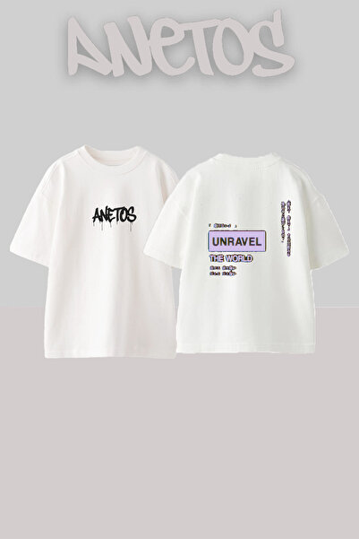 Anetos Unravel Design Rucsac cu imprimeu Bumbac Alb supradimensionat tricou