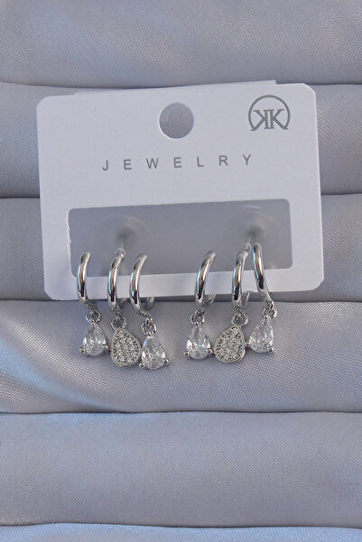 Skygo أقراط نحاسية فضية اللون من حجر الزركون على شكل قطرة متعددة المظهر نصف د...