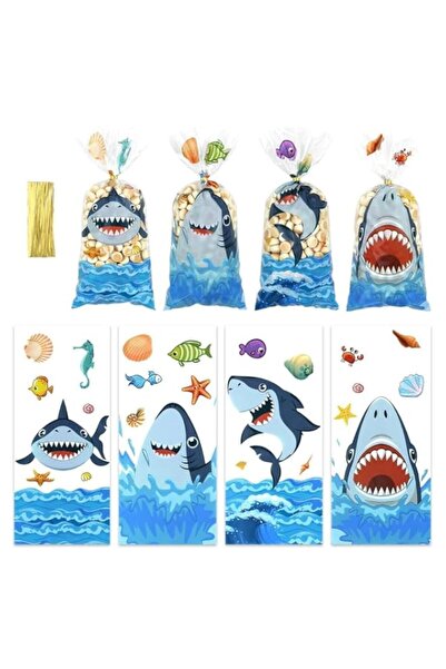 Generic 50pcs Shark Party Favor Bags for Kids Birthday Treat with Twist Ties – Small Candy Gift Bags for Gi