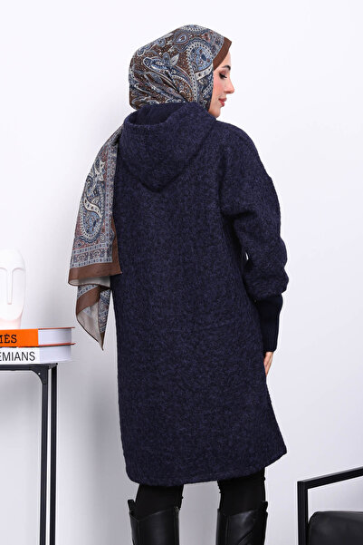 İmajButik Μπουφάν από μαλλί με φερμουάρ σε μπλε ναυτικό χρώμα