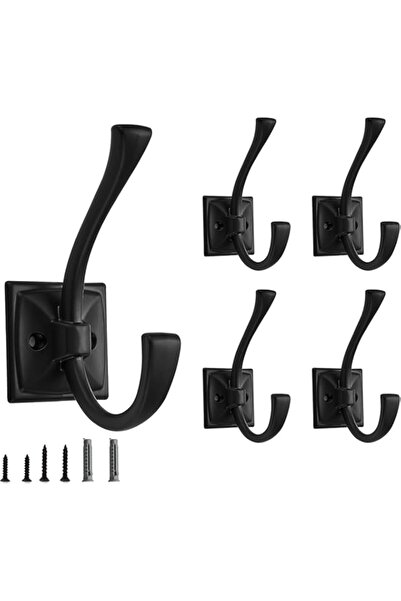 Generic YelaJoy 5 Pack Decorative Heavy Duty Towel Hooks for Hanging Robe Double Matte Black Coat Hooks Wal