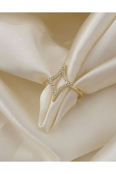 Goche خاتم نسائي قابل للتعديل من حجر الزركون على شكل الماس الهندسي باللون الذهبي