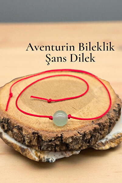 NBS Beautiful Naturel Stones Aventurin Doğal Taş Bileklik Kırmızı İp Şans Dil...
