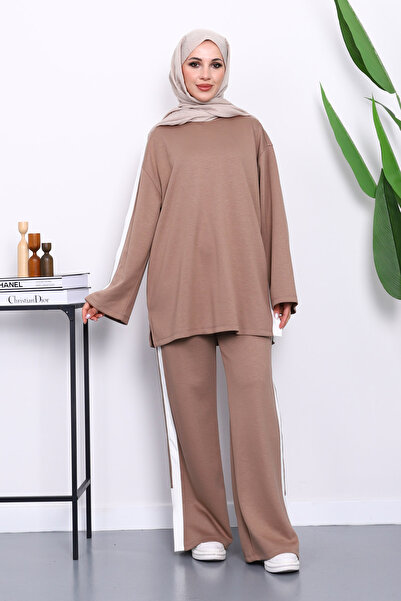 İmajButik Σετ παντελόνι με τουνίκ Mink αντίθεση χρωμάτων