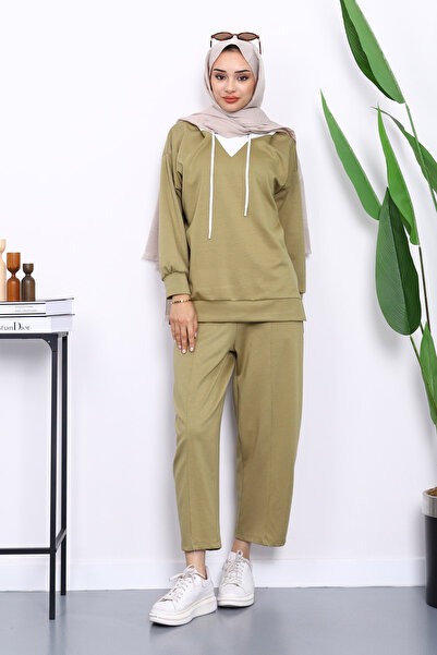 İmajButik Σετ παντελόνι με κουκούλα χακί