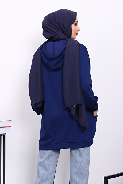 İmajButik Μπλε ναυτικό φούτερ με κουκούλα και διπλή τσέπη