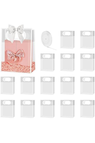 Generic 15 PCS Gift Bags with Handles, Reusable Clear Plastic Gift Bags With Ribbon, Clear Party Favor Bags