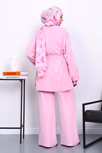 İmajButik Pink Crew Neck Side Slit Set