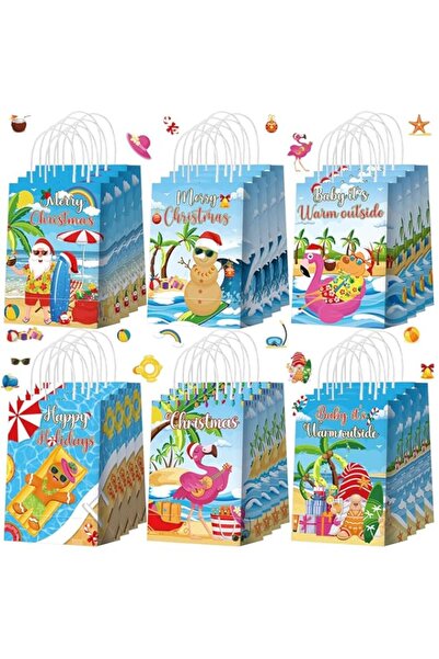 Generic PINKE 24 Pcs Christmas Party Favor Bags, Hawaiian Christmas Goodie Gift Paper Bags with Handles, Tr