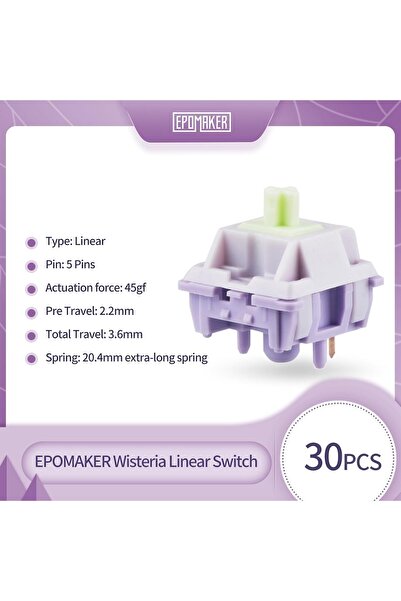 Epomaker Wisteria 39gf Linear Mechanical Keyboard Switches Set, 30pcs, 5-pin, Factory Lubed