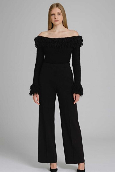 gigigiyim Saçaklı Madonna Yaka Kadın Triko Kazak