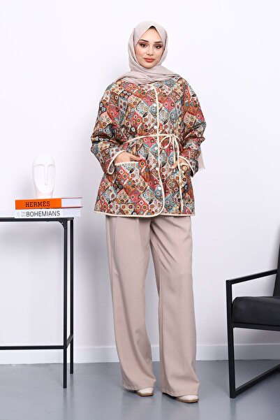 İmajButik Μπουφάν με κουμπωτά με κρεμ σχέδιο