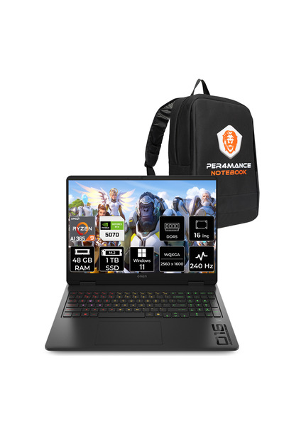 HP Omen16 Ryzen AI 9-365 48GB 1TB SSD RTX5070/8GB 115W 16" QHD+ 240Hz W11H Ga...