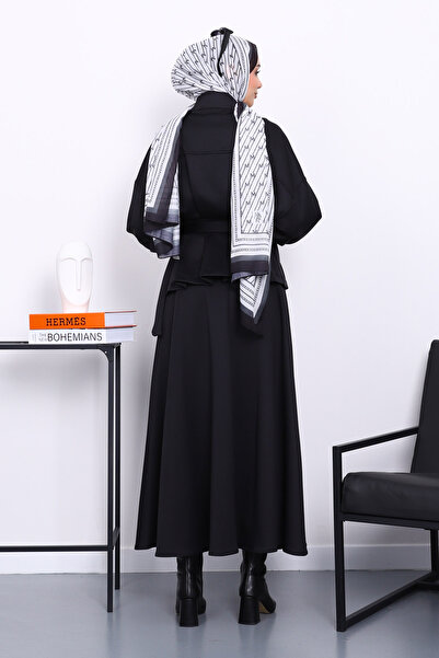 İmajButik Black Waist Detailed Jacket Skirted Scuba Suit