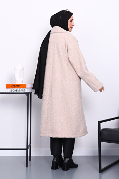 İmajButik Μπεζ παλτό με επένδυση με διπλό πέτο γιακά
