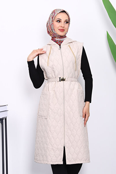 İmajButik Taş Hooded Belted Quilted Vest