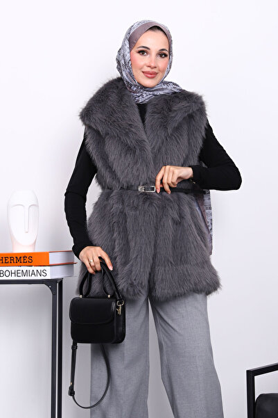 İmajButik Smoked Lined Belted Fur Vest