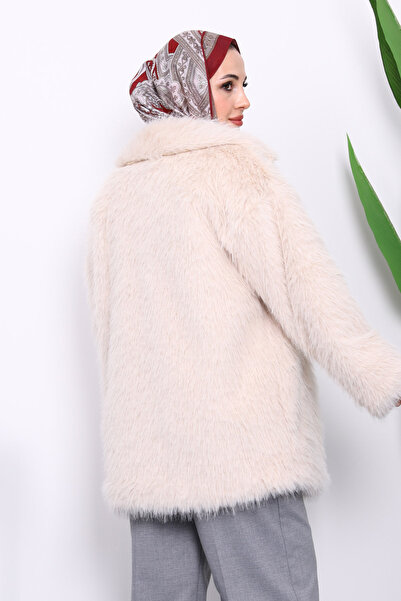 İmajButik Κοντό γούνινο παλτό με πέτρινη επένδυση