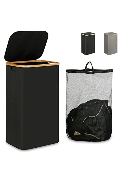 Generic MostNow Modern Bamboo Laundry Basket with Lid, Foldable Rectangular Storage Hamper With Detachable