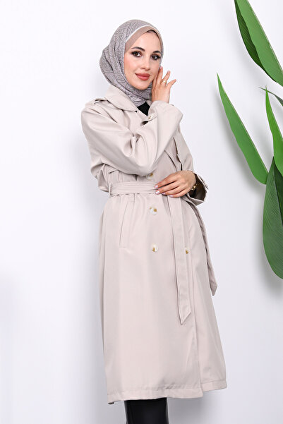 İmajButik Τζάκετ με κουμπιά με πέτρινο γιακά και ζώνη μέσης