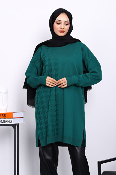 İmajButik Emerald Green Cold Thread Mercerized Knitwear Tunic