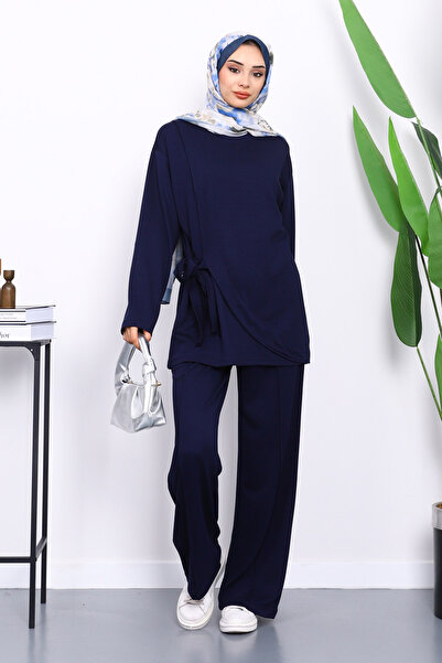 İmajButik Navy Blue Side Belted Trousers Suit