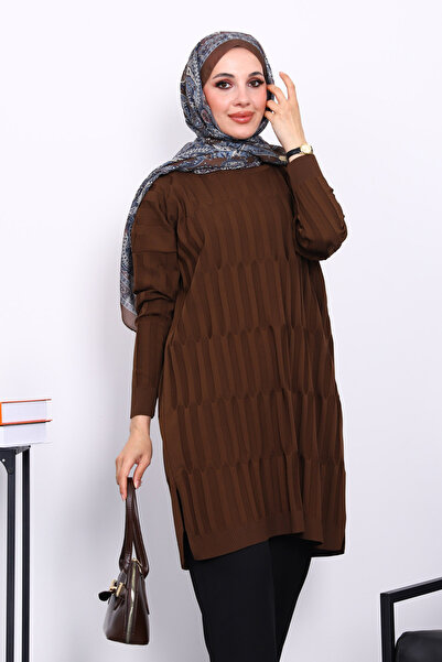 İmajButik Brown Cold Thread Mercerized Knitwear Tunic