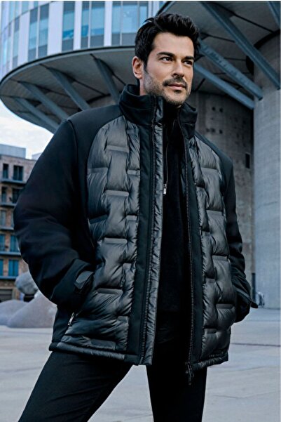 ALTINYILDIZ CLASSICS Standard Fit Regular Cut Mock Neck Side Pockets Casual Black Coat