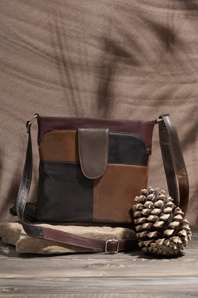 fubileather حقيبة كتف من الجلد الطبيعي بحزام متعدد العيون