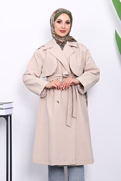 İmajButik Τζάκετ με πέτο και ζώνη με τσέπες από πέτρα