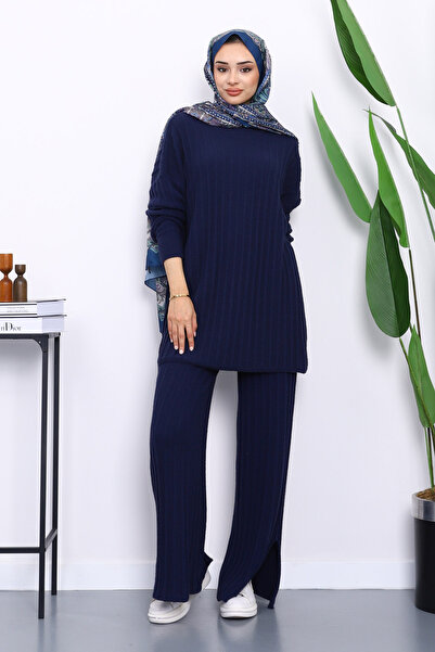 İmajButik Σετ πλεκτό με παντελόνι Navy Blue κοτλέ Yumoş