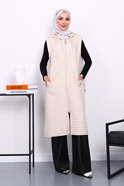 İmajButik Stone Quilted Zippered Hooded Vest