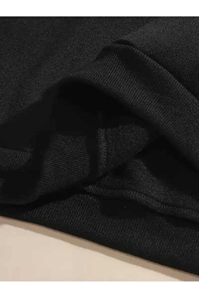 Pink Sky New Year Santa Printed Black Fleece Sweatshirt Dress