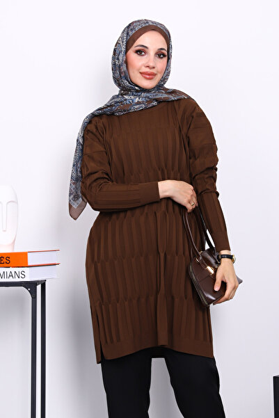İmajButik Brown Cold Thread Mercerized Knitwear Tunic