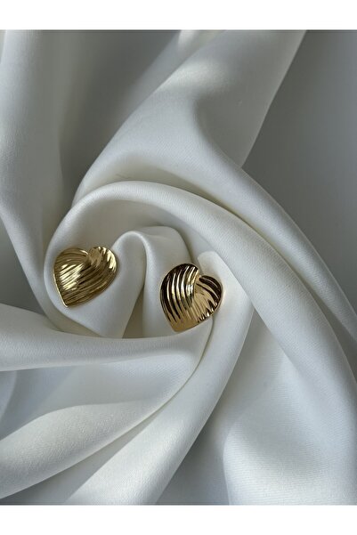 NB STEELORA Gold Color Embroidered Plate Heart Model Earrings