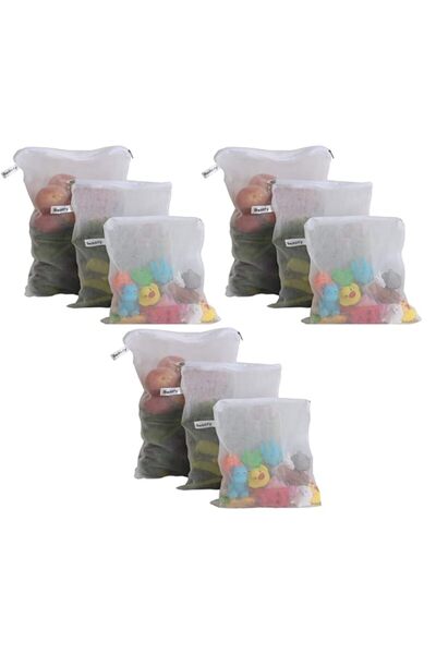 Generic Beddify Set of 9 Reusable Fridge Storage Bags for Vegetables and Fruits with Zipper Dual Layer Mesh