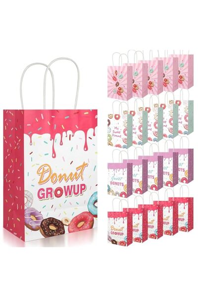 Generic 20 Pcs Donut Candy Bags, Donut Goody Party Favor Bags with Handles, Sweet Doughnut Paper Gift Bag G