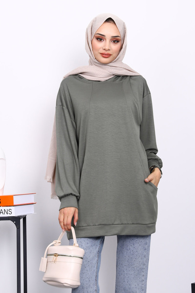 İmajButik Χακί φούτερ με κουκούλα και διπλή τσέπη