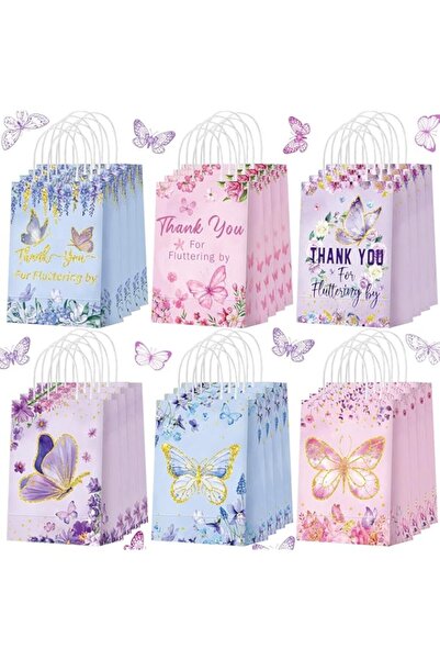 Generic Butterfly Party Favor Bags, 24 Pcs Gift Paper Bags with Handles, Purple, Blue, Pink, Spring Theme C