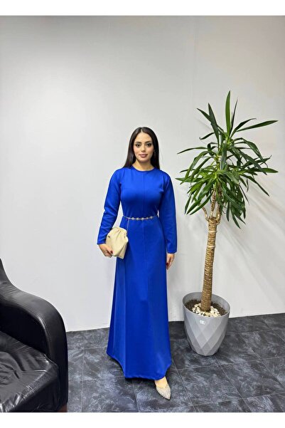 SHEZAN MODA فستان نسائي بحزام سلسلة واسع باللون الأزرق الداكن BB-10004744